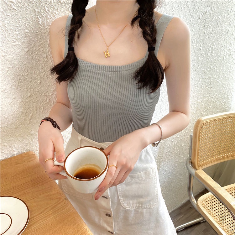 Áo Vest Dệt Kim Trơn 182063 Sexy Camisole Mùa Hè Đơn Giản Dễ Thương