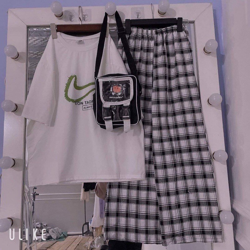 Sét áo phông phẩy Nai rỗng + quần kẻ TH6