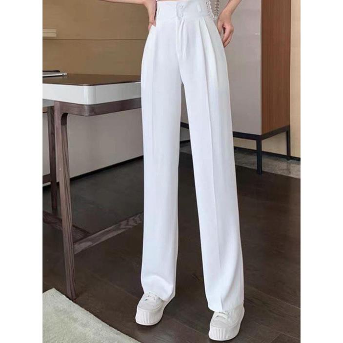 Quần nữ ống rộng suông lưng cao hai cúc khóa trước vải tuyết mưa đen/trắng/kem,nâu-mã 888