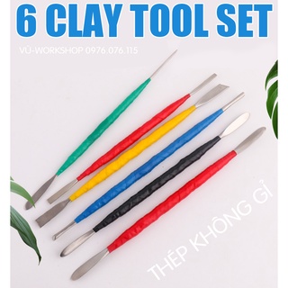 Bộ 6 dụng cụ điêu khắc đất sét, nặn tượng, làm gốm bằng thép không gỉ