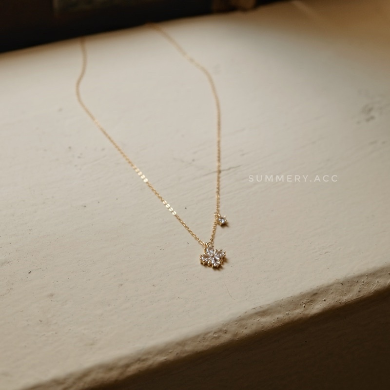 Vòng cổ bạc 925 SUMMERY hoa tuyết đính đá dây chuyền S925 mạ vàng