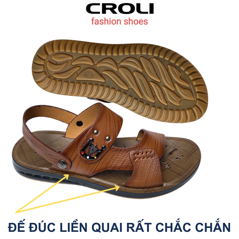 Dép Da Nam.Dép Nam Da Bò,Đế Cao Su,Kếp Đúc Nguyên Khối. CROLI-D21