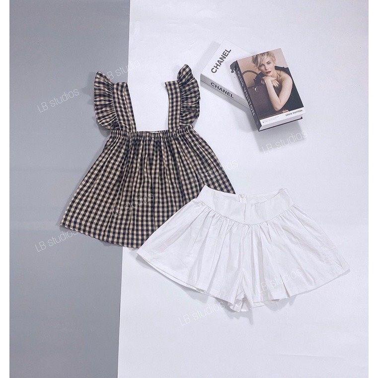[SET ĐỒ BỘ] Set Trang Phục Nữ Áo 2 Dây Cánh Tiên Kẻ Phối Quần Màu Siêu Thoải Mái | BigBuy360 - bigbuy360.vn