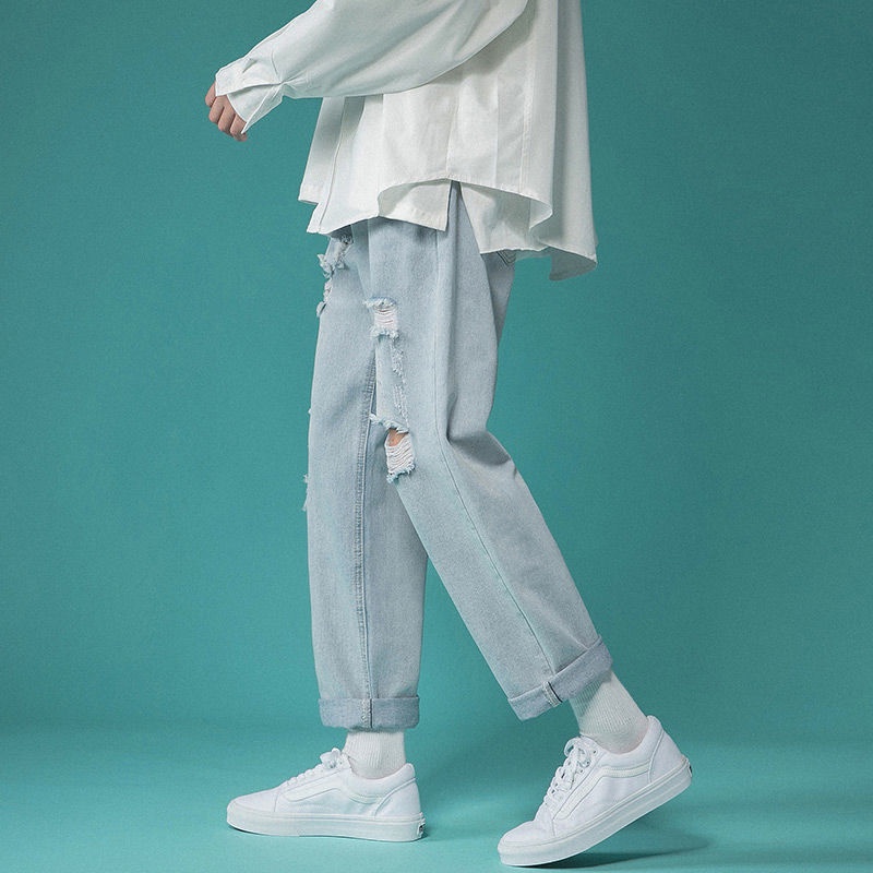 Quần Jeans Rách Ống Rộng Thời Trang Mùa Hè Dành Cho Nam 2021