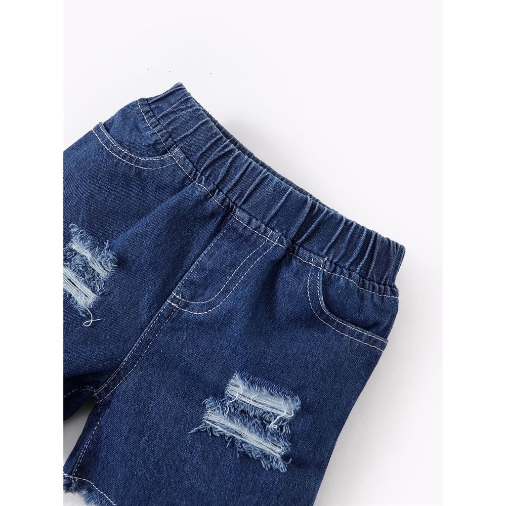 Set Đồ Mùa Hè 2 Món Gồm Áo Thun Tay Cộc In Chữ + Quần Ngắn Denim In Họa Tiết Mắt Kính Cho Bé Trai