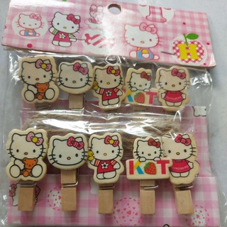Kẹp gỗ trang trí hình hello kitty, vỉ 10 cái kèm 1m dây thừng