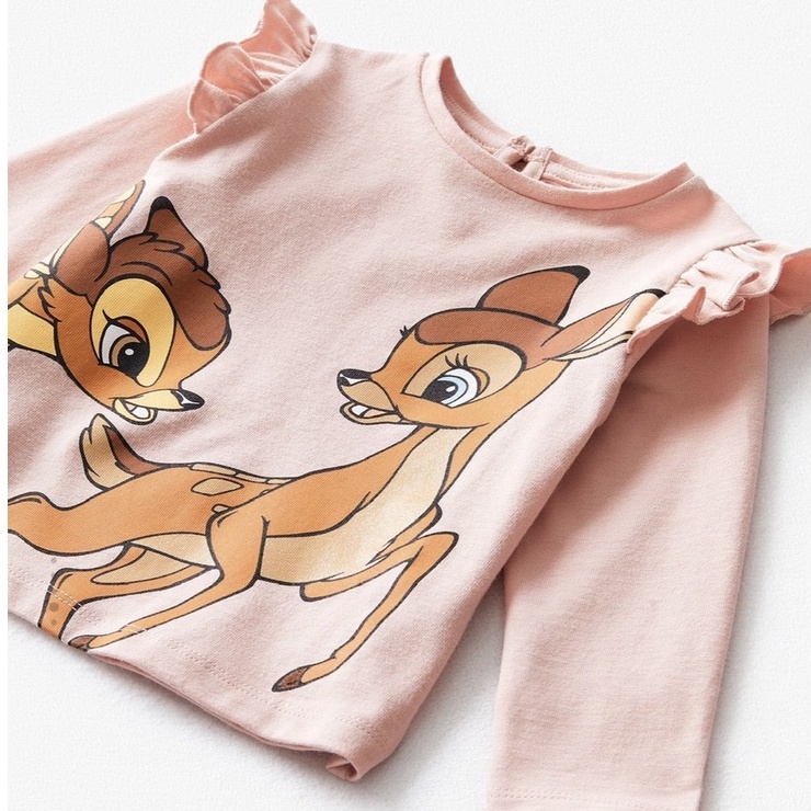 SALE -  [Rẻ Vô Địch] Áo dài tay cho bé gái, Áo dài tay hươu Bambi Zara màu hồng cho bé gái size 1-5t