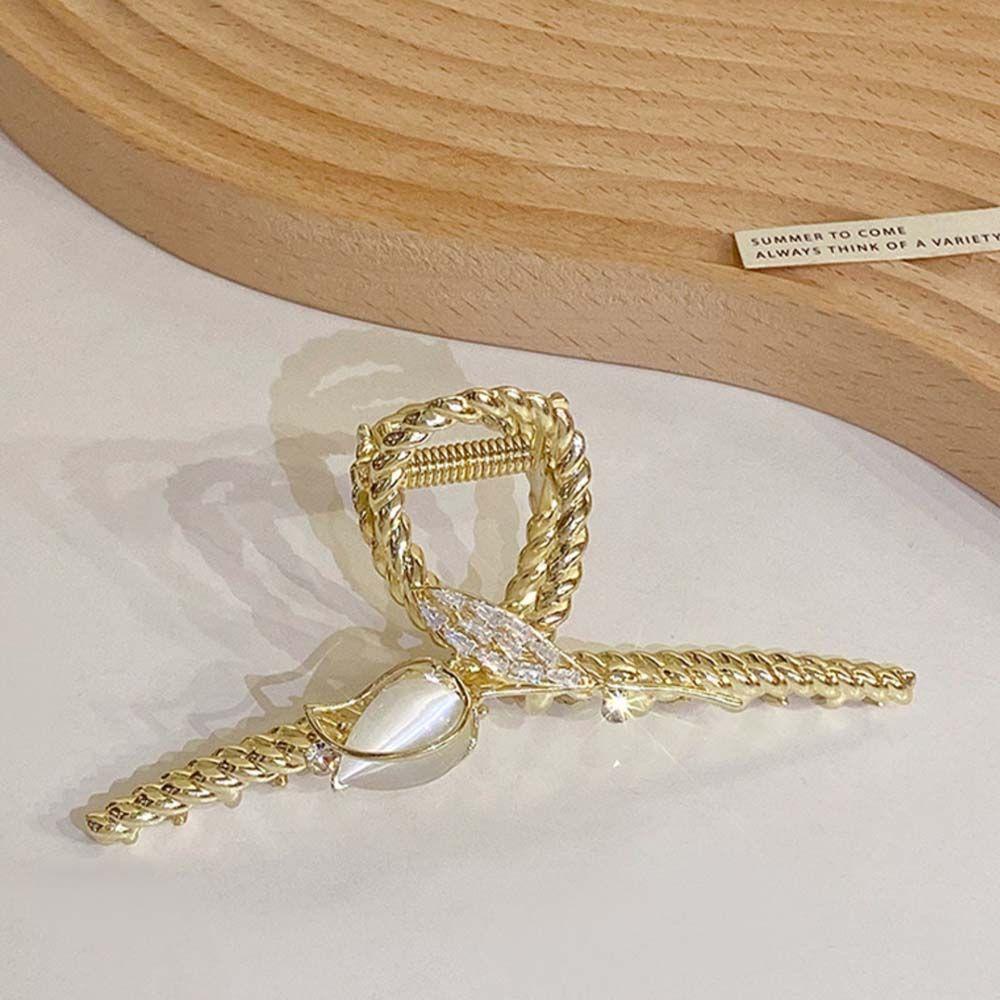 QQMALL Kẹp Tóc Kim Loại Hình Cá Mập Đính Đá Phong Cách Vintage