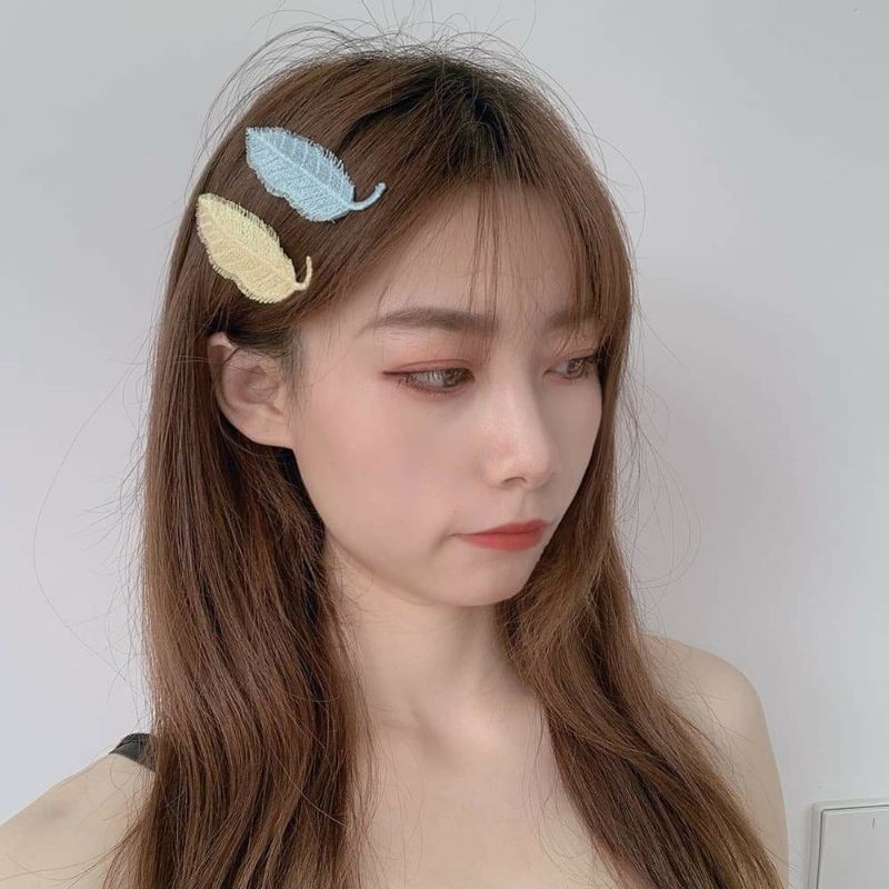 [HÀNG LOẠI 1] Kẹp Tóc Mái Hình Chiếc Lá Lông Vũ Phong Cách Hàn Quốc Xinh Xắn Dành Cho Nữ