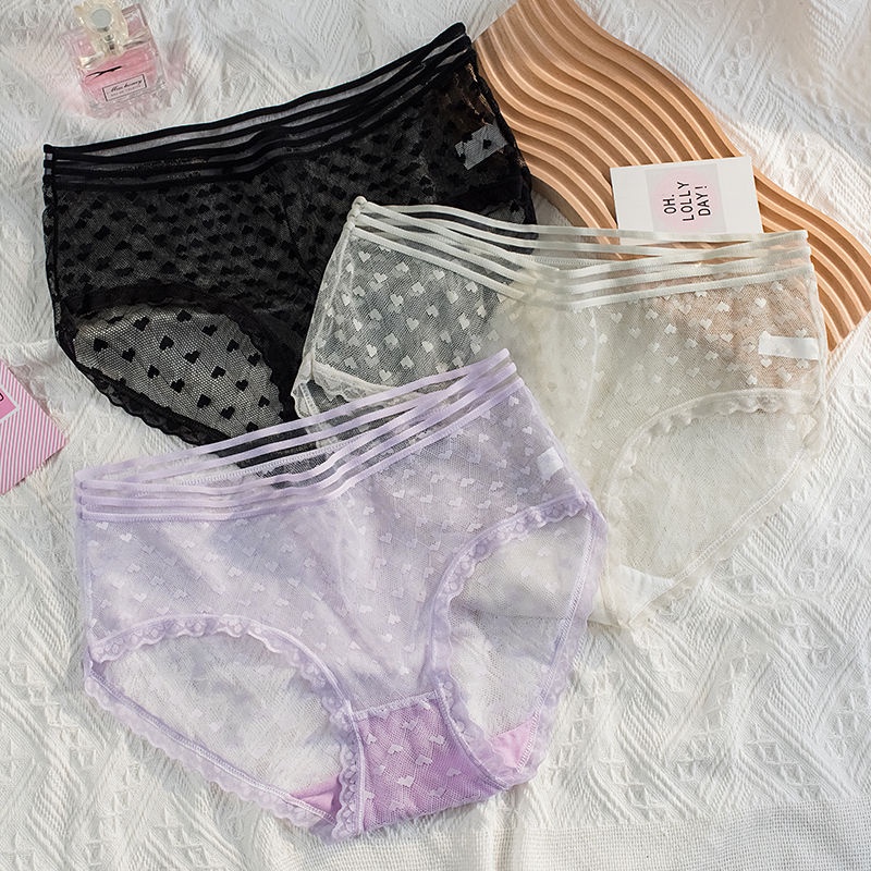 Quần Lót Nữ HOAMOCO , Quần Lót Ren Sexy Viền Chun Lưới Thiết Kế Họa Tiết Trái Tim Gợi Cảm Quyến Rũ - R21