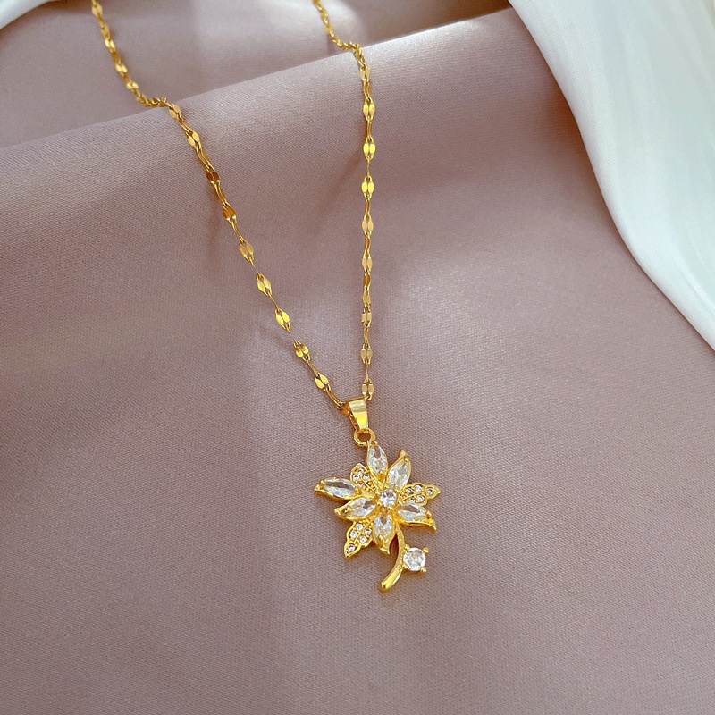 Dây Chuyền Thép Titan Nhẹ Đính Đá Zircon Hình Tượng Hoa Sang Trọng Phong Cách Hàn Quốc Dễ Phối Đồ Cho Nữ