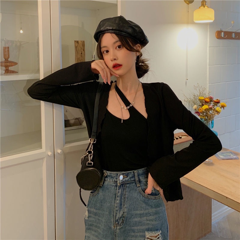 Bộ Áo Khoác Cardigan + Áo Hai Dây Xinh Xắn Theo Phong Cách Mùa Hè