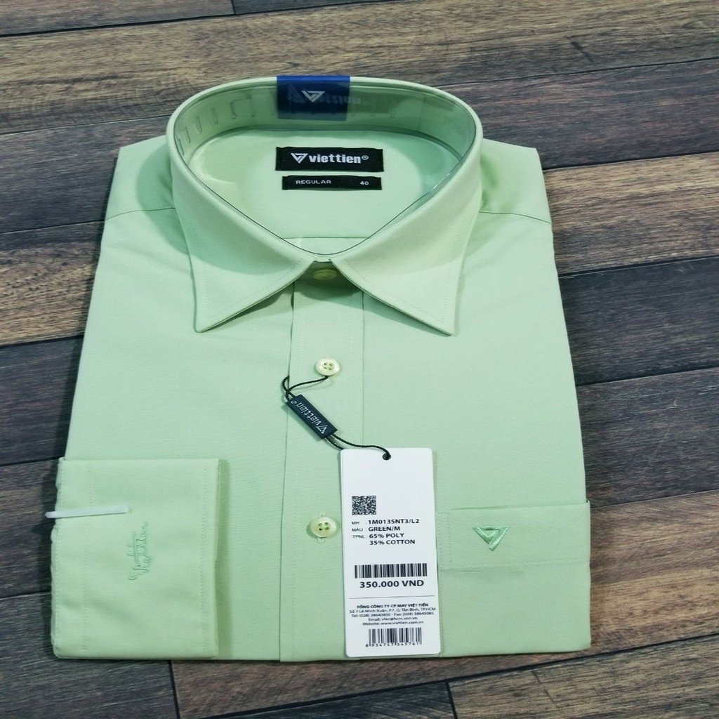 Aó sơ mi nam Dài Tay Việt Tiến màu xanh bơ - GREEN Chính hãng , cao cấp – form suông REGULAR – tà bầu  .SHOP HỨA