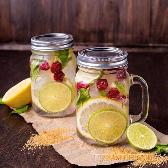 Combo 20 cốc quai thuỷ tinh 500ml nắp nhôm kín
