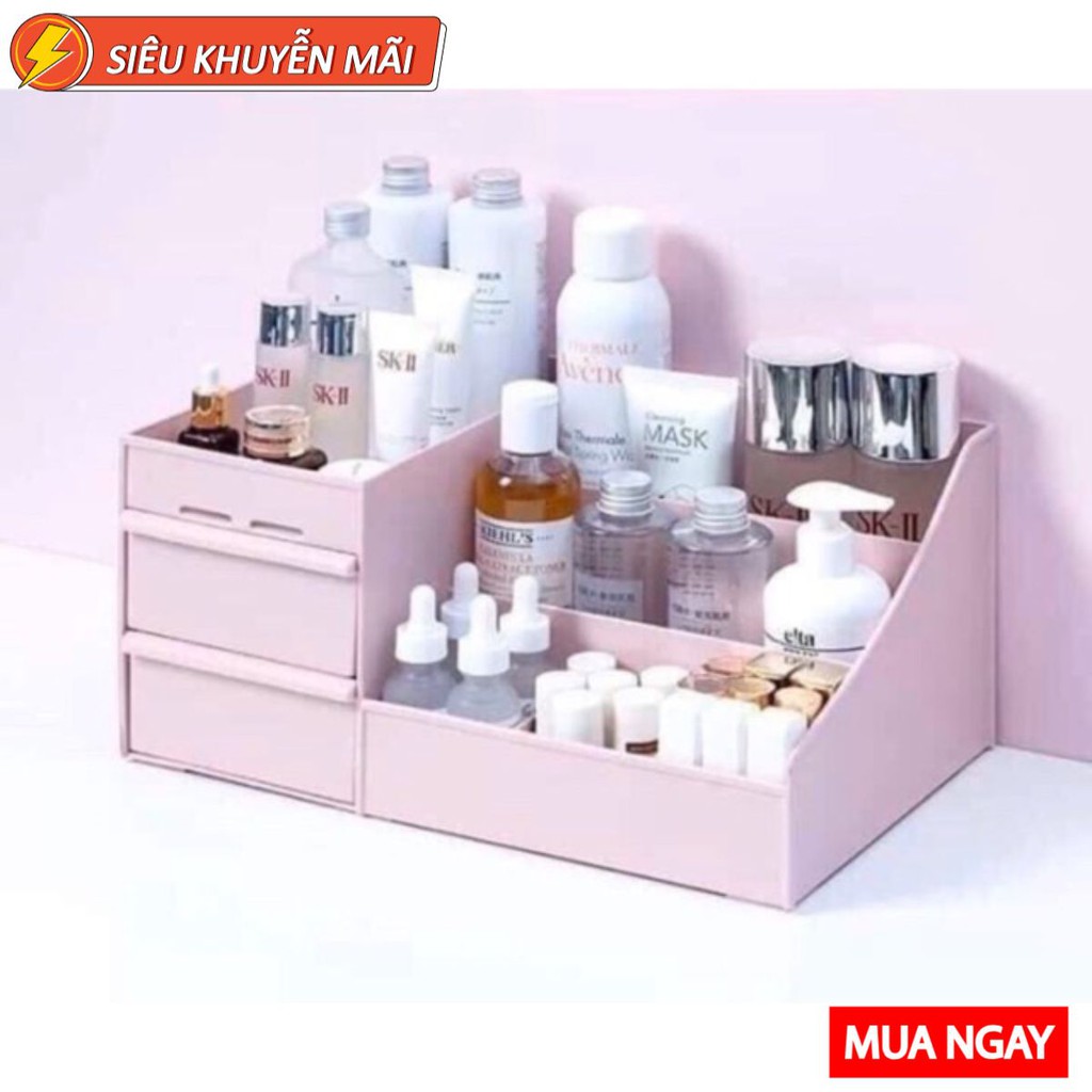 Kệ đựng mỹ phẩm 3 tầng 2 ngăn kéo, hộp đựng đồ trang điểm, makeup bằng nhựa cao cấp