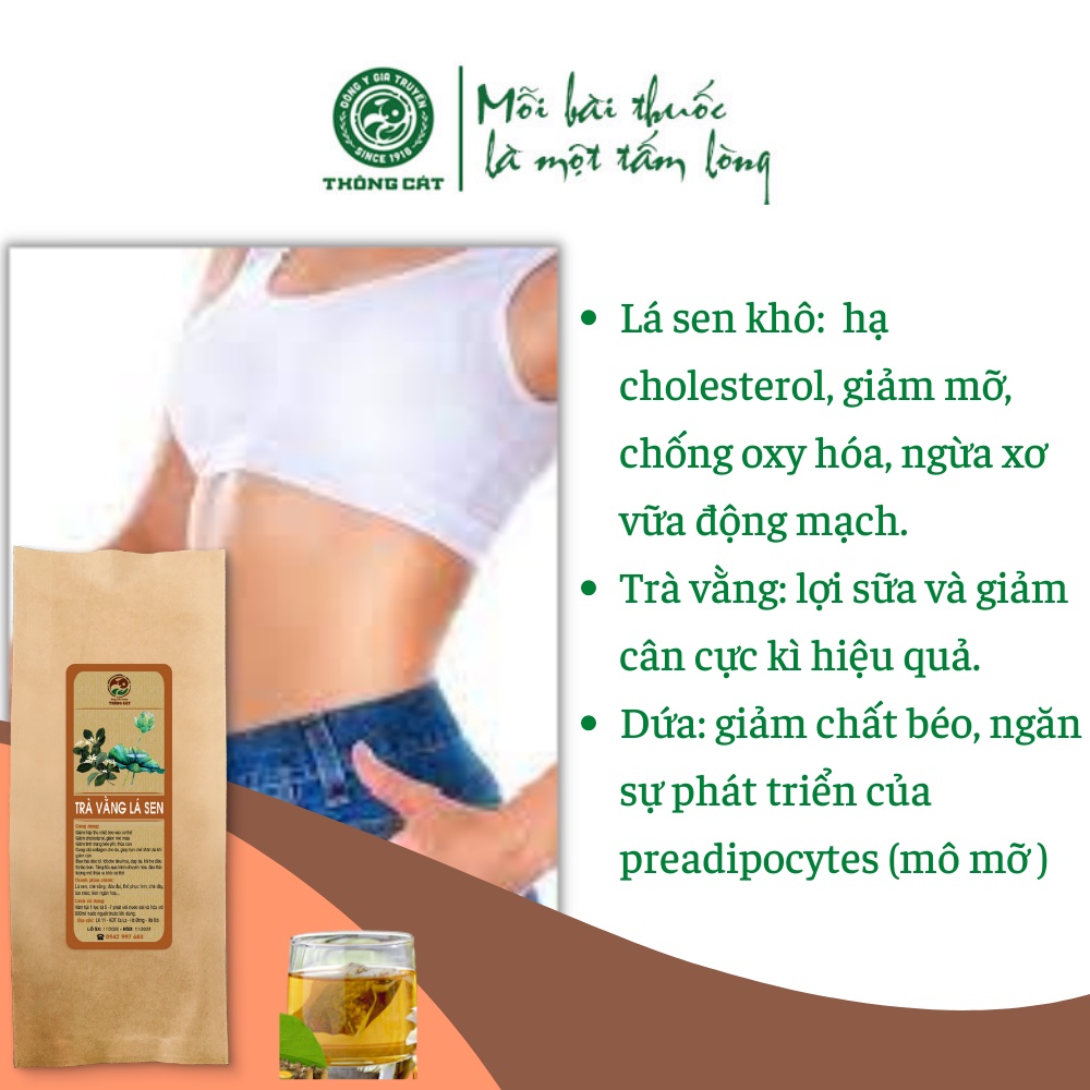 Trà thảo dược detox giảm cân, đốt mỡ an toàn, hiệu quả túi lọc tiện lợi_Trà vằng lá sen Đông y gia truyền Thông Cát 1918