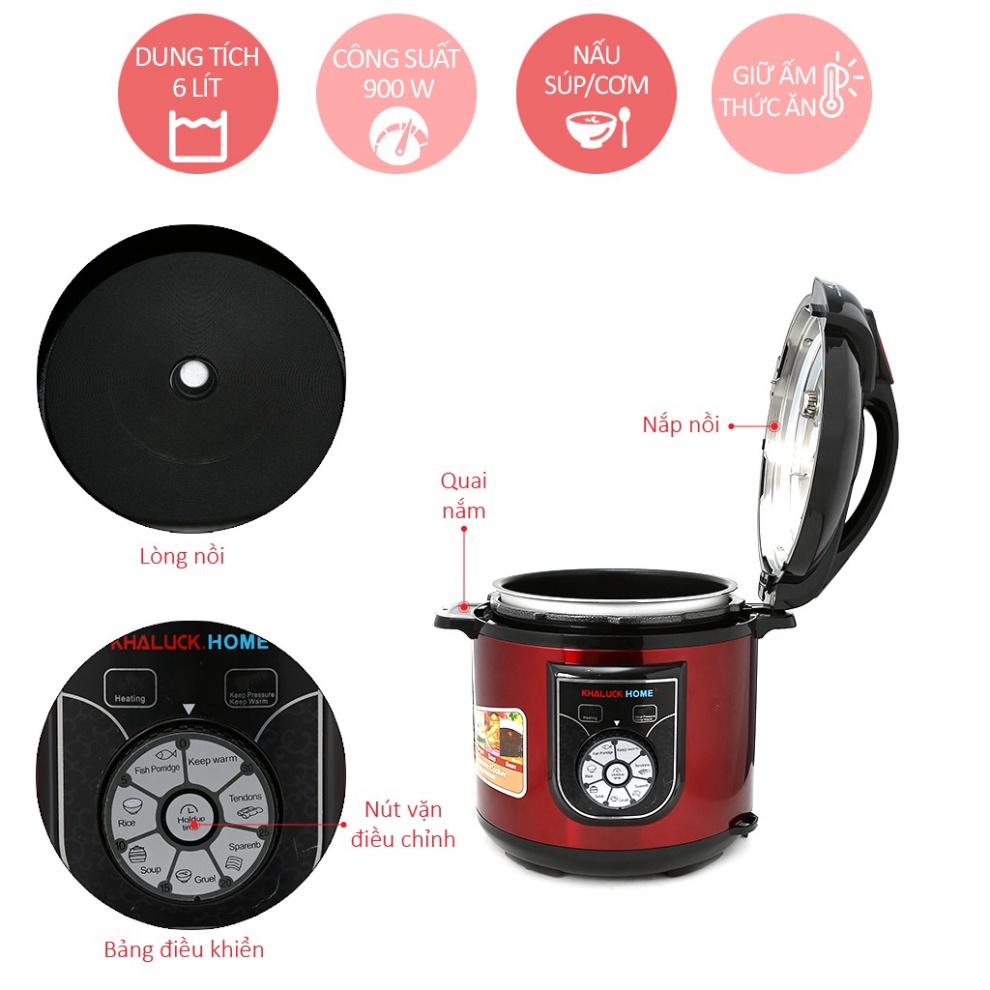 Nồi áp suất điện Khaluck.home KL-788 6L (Đỏ) Chính hãng