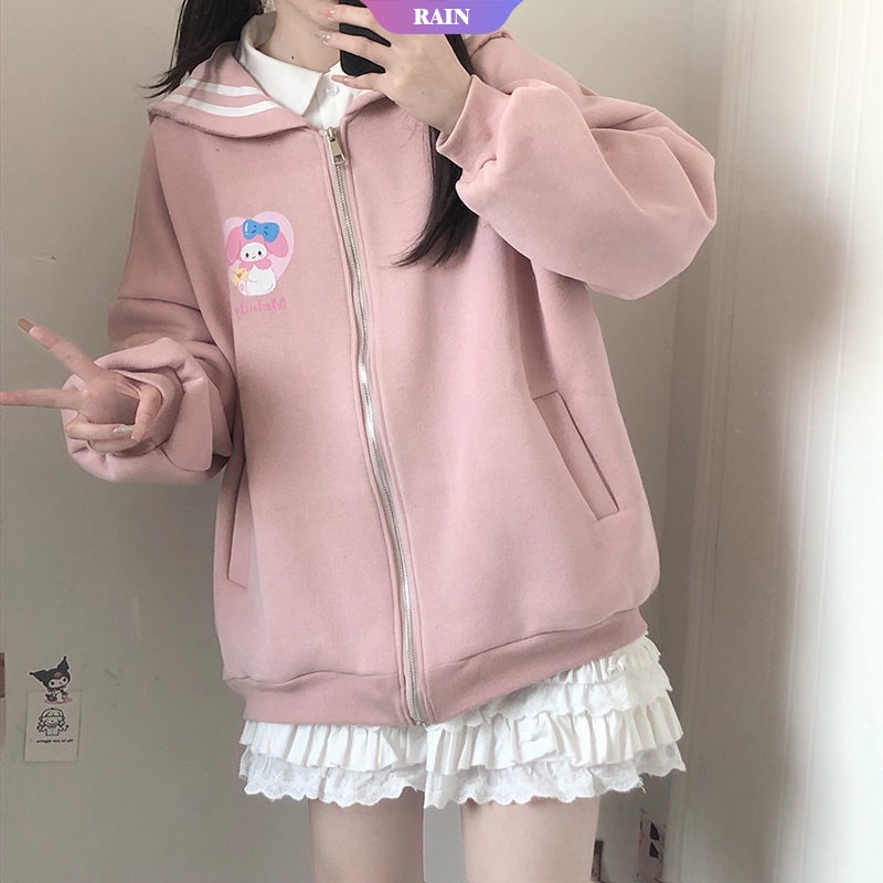 Áo Khoác Cardigan Mỏng Cổ Thủy Thủ In Hoạt Hình Kuromi Cinnamoroll Sanrio Tươi Mới Cho Nữ Sinh
