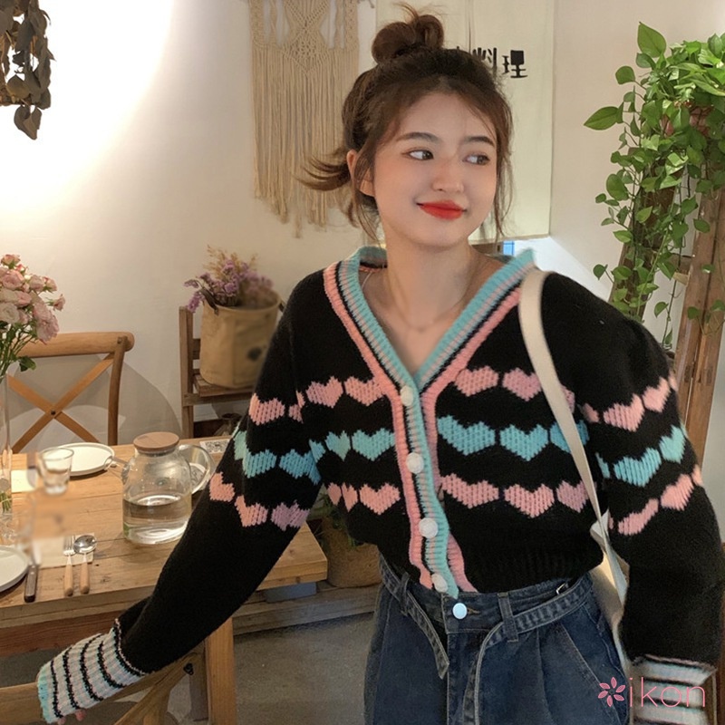 Áo Khoác Cardigan Dài Tay Cổ Chữ V Phối Màu Xinh Xắn Dành Cho Nữ