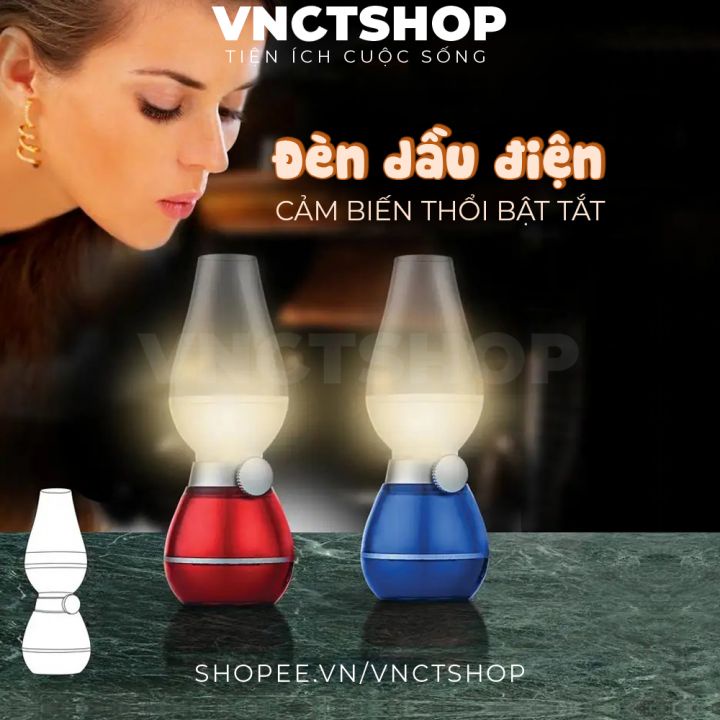 Đèn dầu điện tử để thờ cúng trang trí bàn thờ cảm ứng thổi bật tắt dùng sạc bằng pin led thông minh