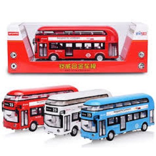 Đồ chơi xe bus 2 tầng bằng sắt nguyên chiếc có đèn và nhạc (kèm pin)