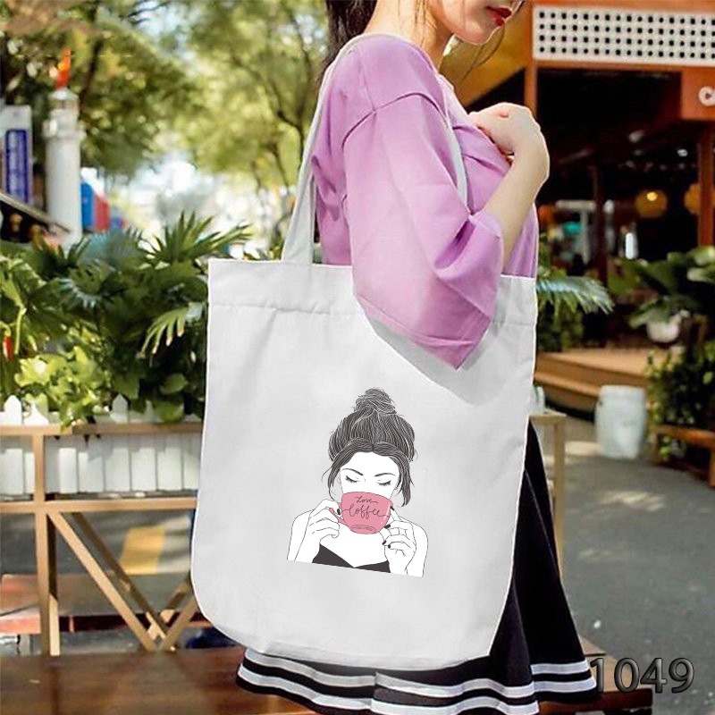 TÚI TOTE TRẮNG CHẤT VẢI CANVAS 1049 LOVE COFFEE DỄ THƯƠNG HÀNG CHUẨN ĐẸP