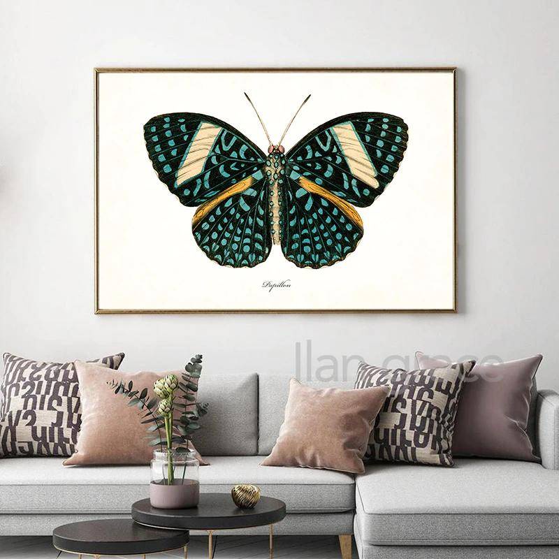 Tranh Vải Bạt Treo Tường In Hình Bươm Bướm Cổ Điển Trang Trí Nhà Cửa