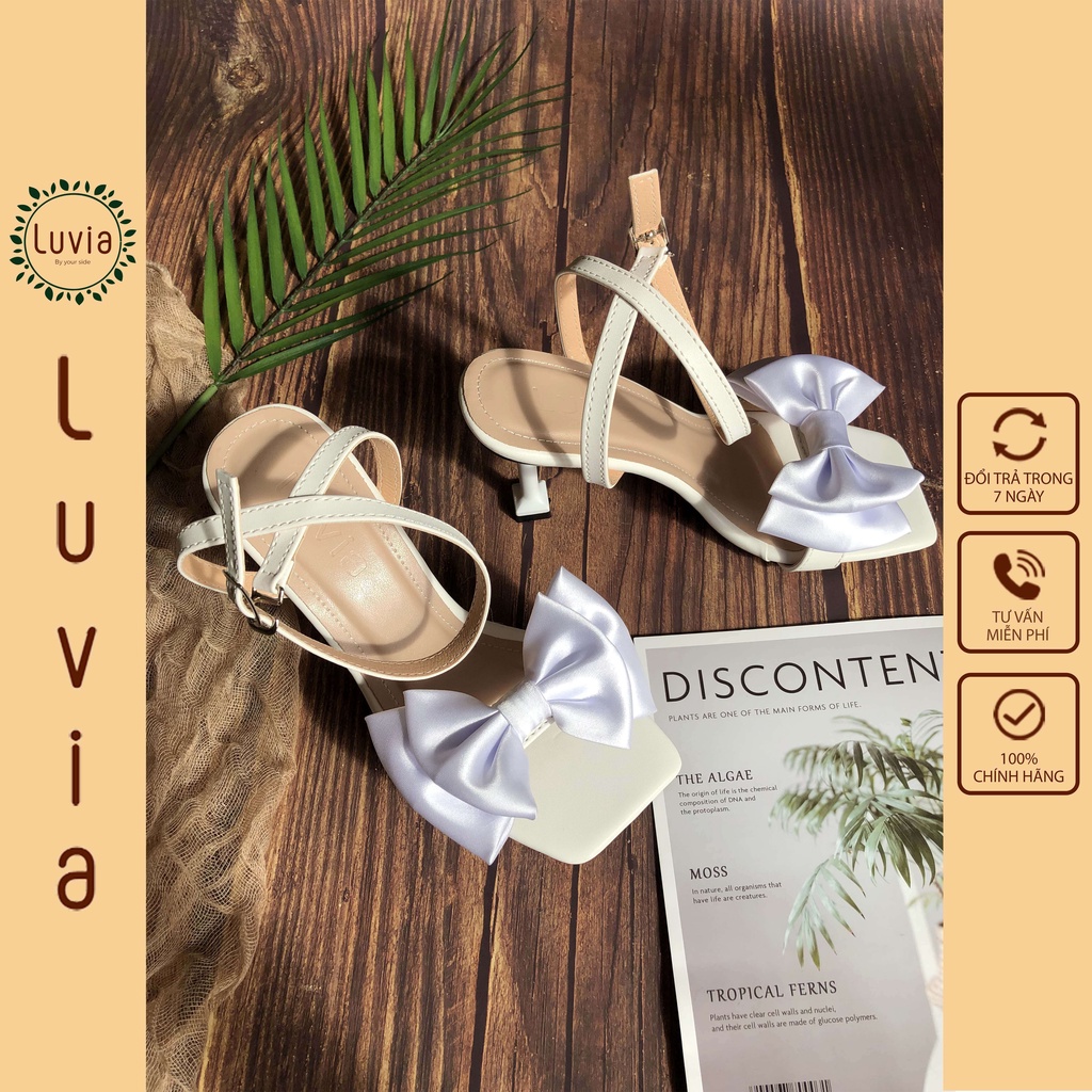 Giày cao gót 9 phân sandal quai ngang thắt nơ gót loe Luvia 48CG