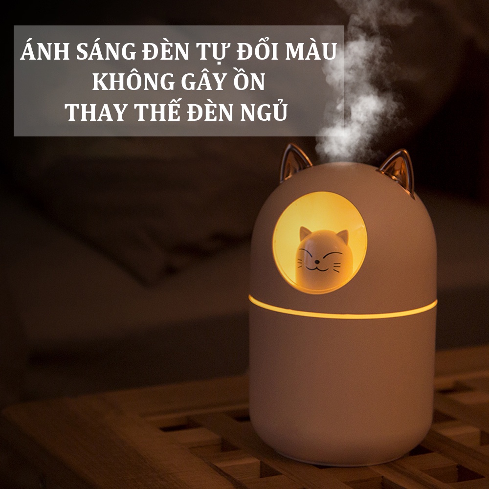 Máy phun xương Đèn ngủ phun sương Máy xông tinh dầu hình mèo dễ thương Máy tạo độ ẩm hình thú