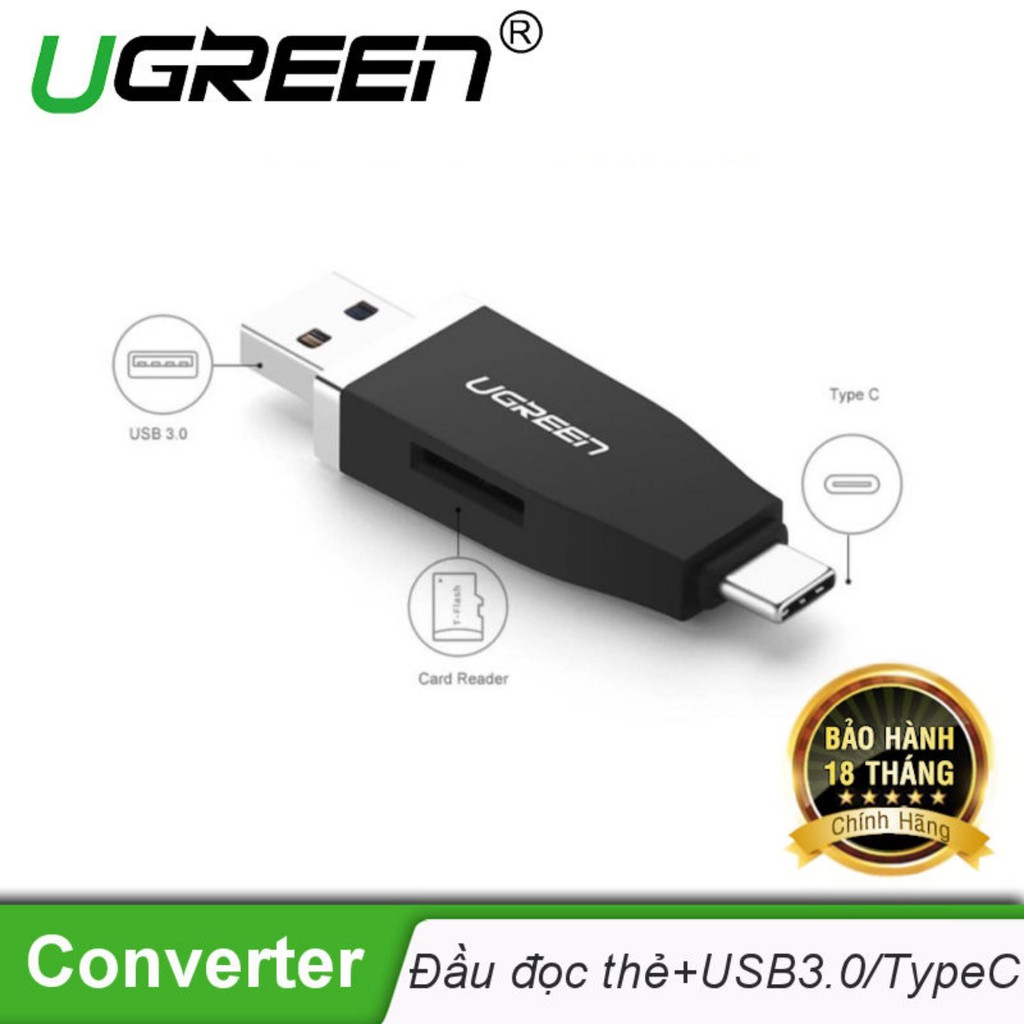 Đầu đọc thẻ USB Type C và USB 3.1 Gen 1 Chính Hãng Ugreen 30359 SD/TF