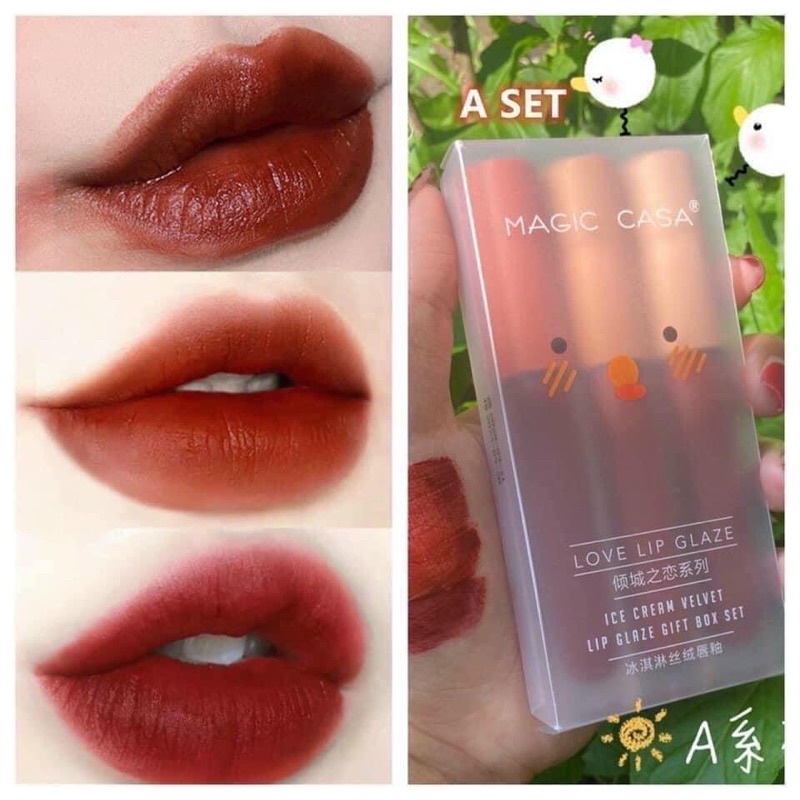 [ Sét 3 thỏi ] Set 3 thỏi Son Kem Lì Magic Casa Love Lip Glaze