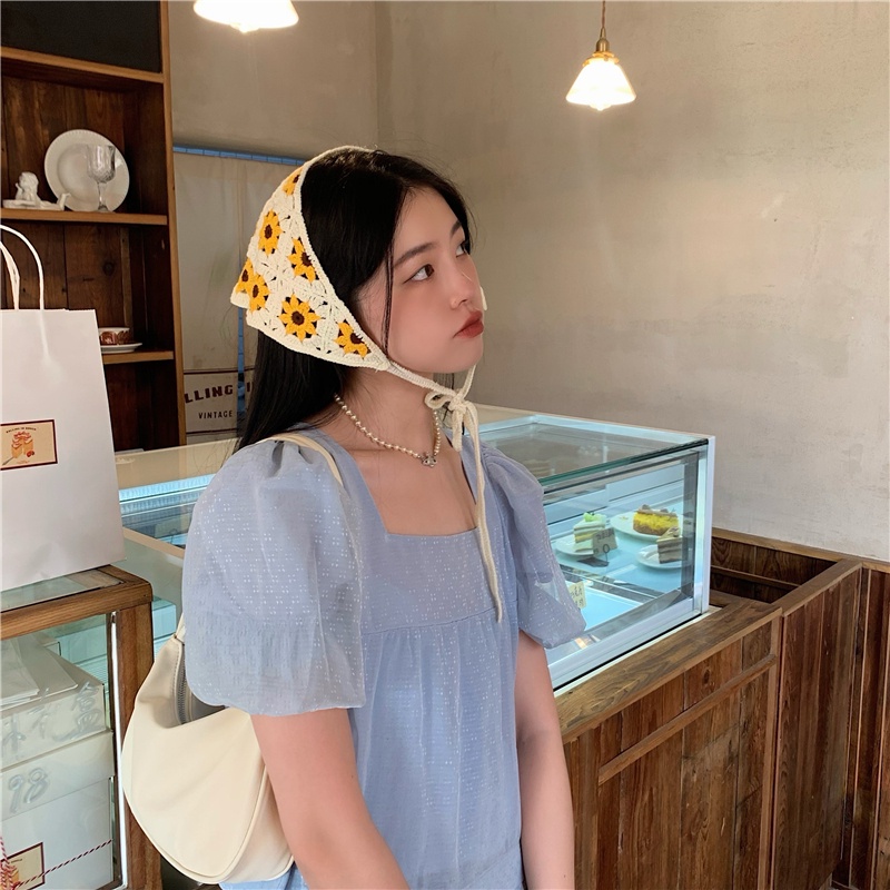 Băng đô MG STUDIO dệt kim hình tam giác họa tiết hoa xinh xắn