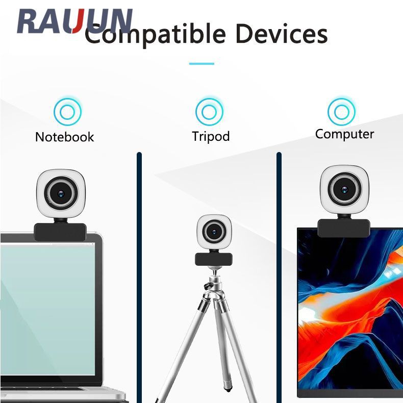 Webcam Usb 2k / 1080p Kèm Vòng Đèn Cho Máy Tính