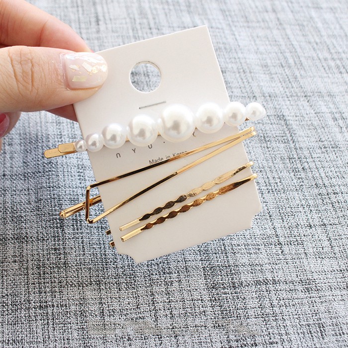 Set 3 Kẹp Tóc Kim Loại Đính Ngọc Trai Giả Thời Trang Cho Nữ