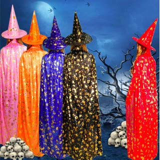 - Bộ áo choàng phù thủy cho trẻ em-Bộ hóa trang phù thủy áo choàng và nón người lớn Halloween 2020