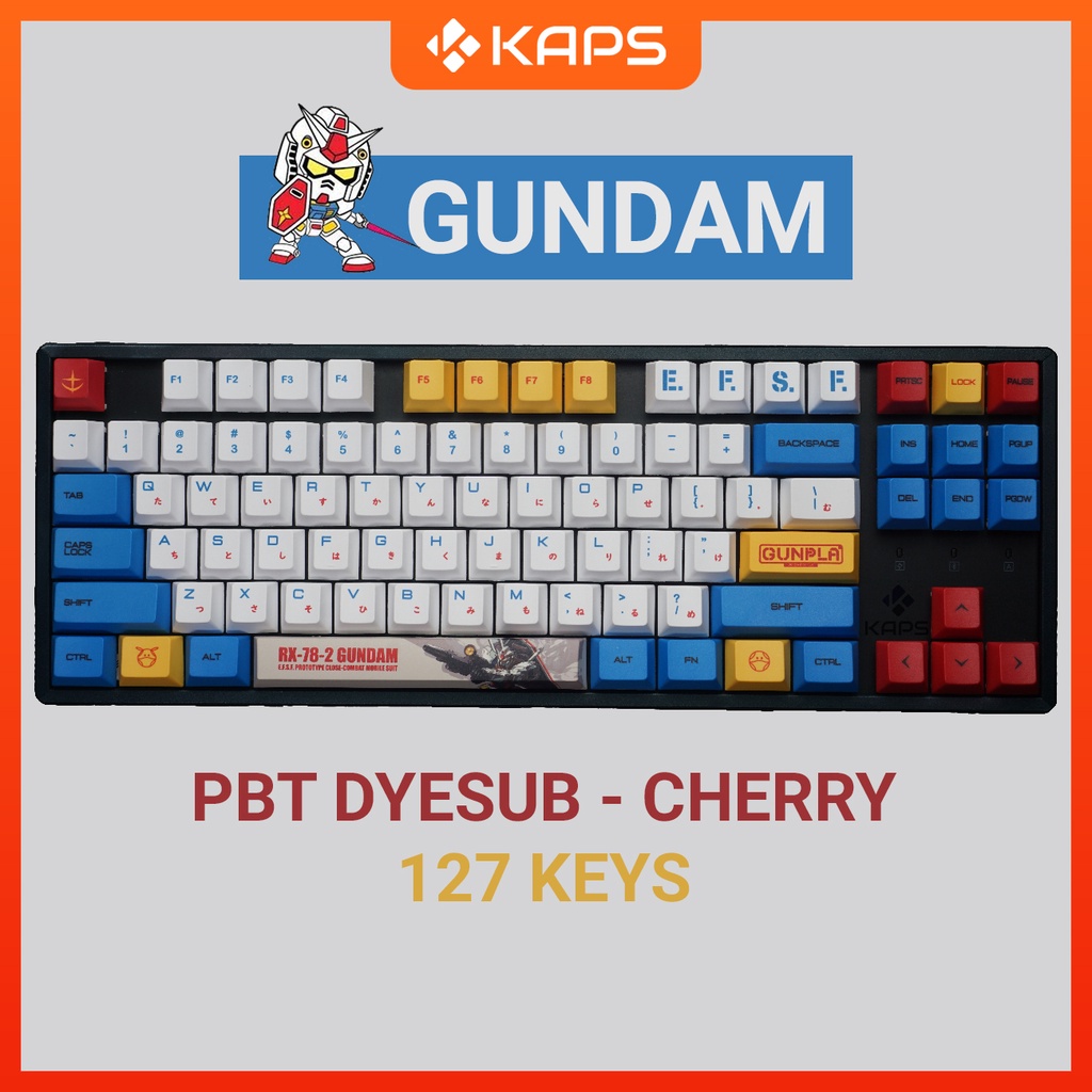 Keycap Gundam PBT profile Cherry in dyesub 127 nút cho bàn phím cơ lay