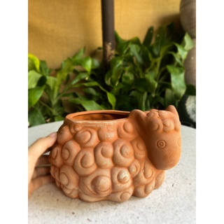 Chậu trồng sen đá, chậu cây tiểu cảnh, chậu tiểu cảnh mini - ccnld-chậu cừu nằm lớn đỏ