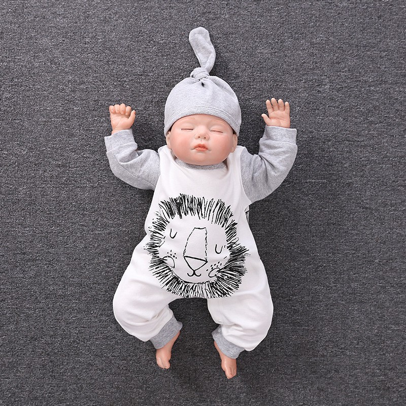 Body cotton dài tay kèm mũ cho bé trai bé gái