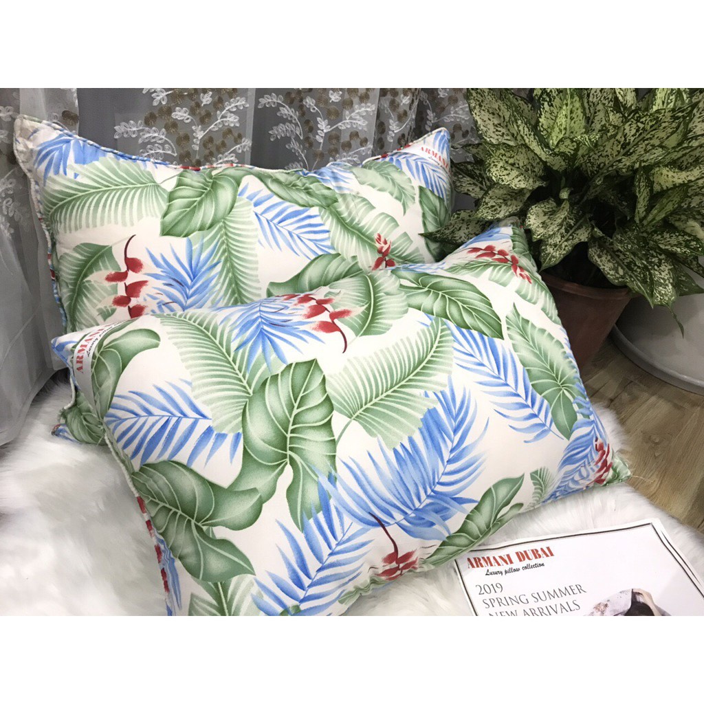 Gối nằm Dubai, ruột gối đầu vải Cotton 45cmx65cm mẫu hoa văn nhiệt đới có khóa kéo