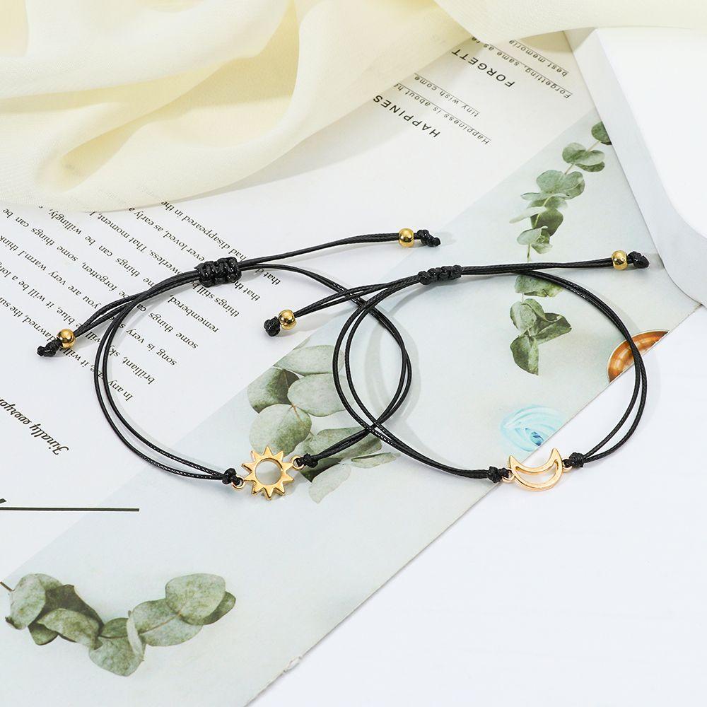 1 Vòng Tay Bện Dây Đen Mặt Trăng / Mặt Trời / Mặt Trời Sáng Tạo