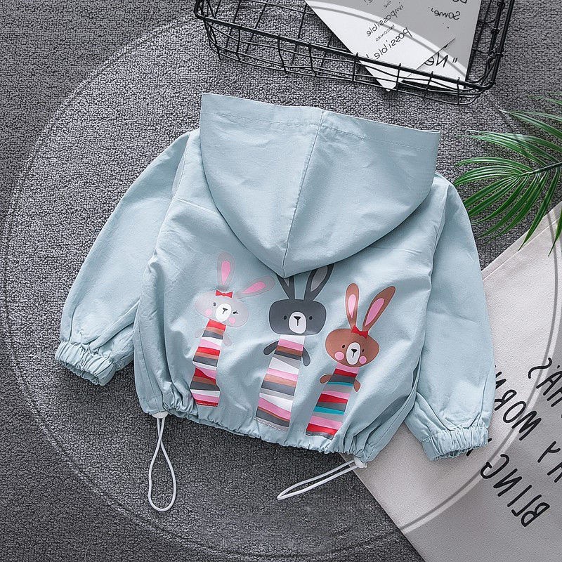 Áo khoác gió cho bé gái trai 2 lớp thu đông có mũ hàng Quảng Châu cao cấp hình 3 con thỏ dễ thương JIMADO SC866