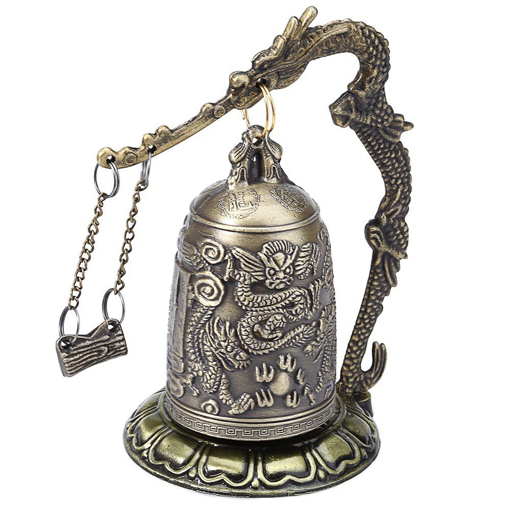 WMES1 Crafts Bronze Lock Classic Vintage Buddhist Bell Antique Style Home Decor Buddhist Exquisite Dragon Carved Zinc Good Luck Bell/Multicolor