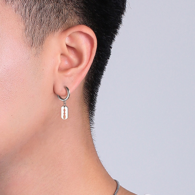 Khuyên tai nam tròn dạng xỏ KuuStudio màu bạc đen đơn giản đẹp nhỏ xinh - HT Dao Lam