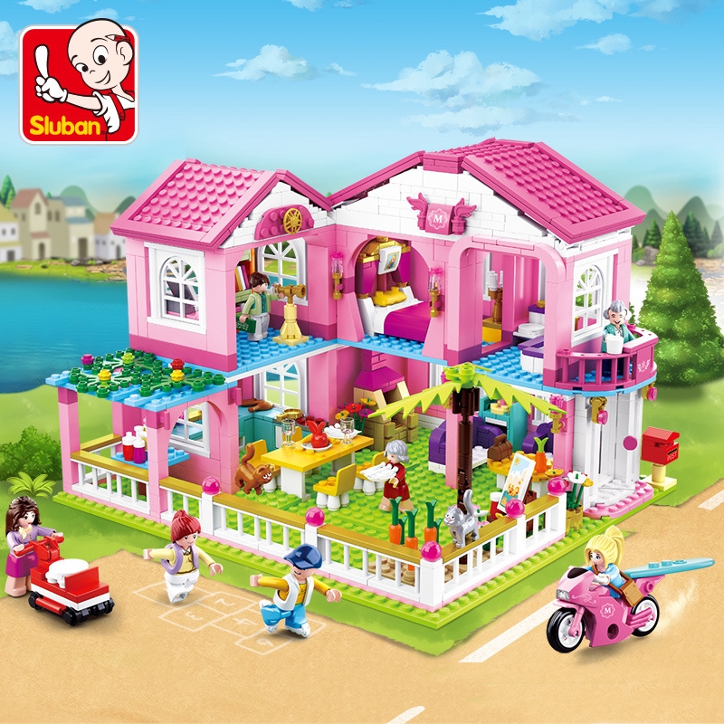 896 CÁI Sluban 0721 Friends Series City Girl Garden Villa House Building Blocks Tương thích lego Đồ chơi cho bé gái tự làm cho trẻ em