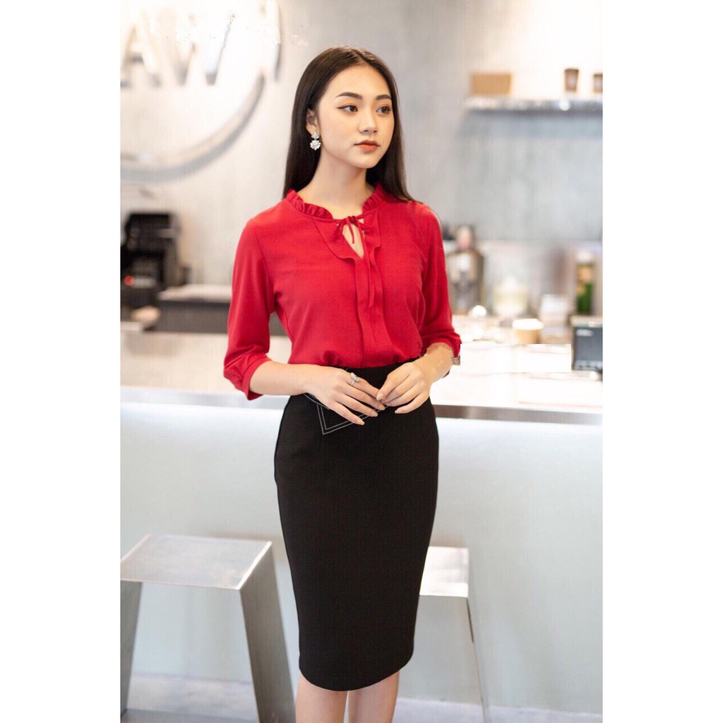 Chân váy bút chì, váy công sở vạt chéo chỉ nổi 2 khuy sắt hàng công sở cao cấp | BigBuy360 - bigbuy360.vn