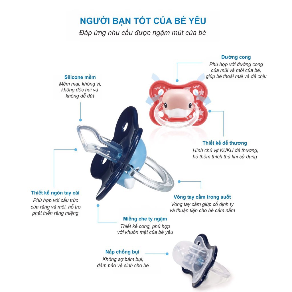 Ty ngậm nhiều màu sắc silicone cho bé từ 0 tháng trở lên KUKU