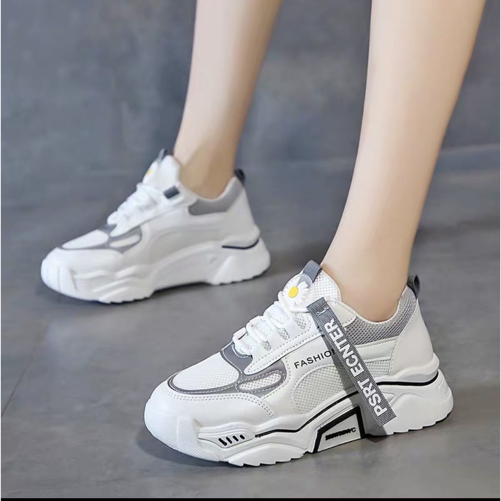 Giày nữ sneakers thể thao phối quản quang viền xanh và xám