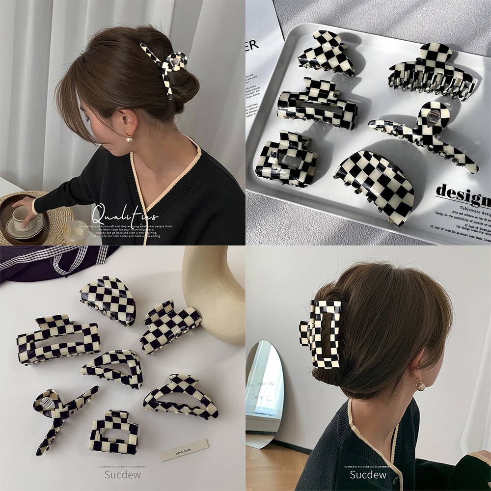 Kẹp tóc AY họa tiết caro trắng đen thời trang cho nữ