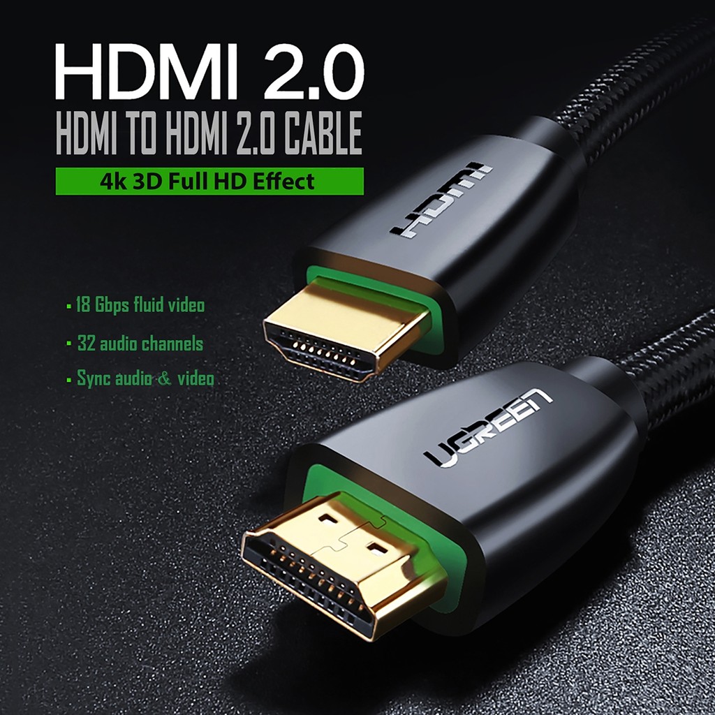 Cáp Tín Hiệu Hỗ Trợ HDMI 2.0 Bọc Lưới Cao Cấp Ugreen HD118 Chính Hãng