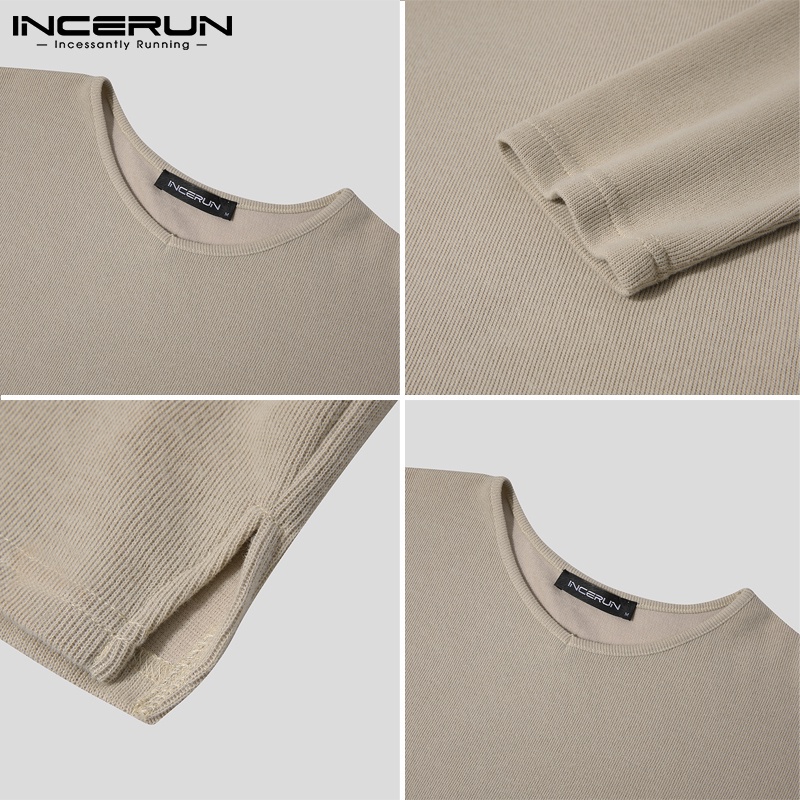 Áo INCERUN Dệt Kim Tay Dài Cổ Tròn Màu Trơn Đơn Giản Thời Trang Xuân Thu Cho Nam